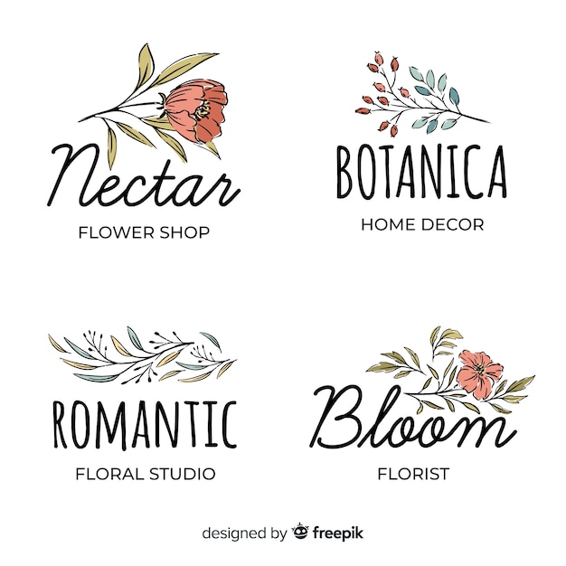 Бесплатное векторное изображение Коллекция логотипов для свадебного флориста