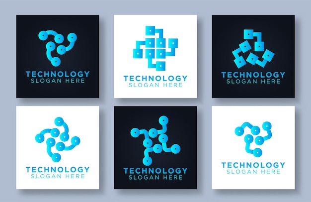無料ベクター ハイテクテクノロジーサーキットのロゴデザインのロゴコレクション