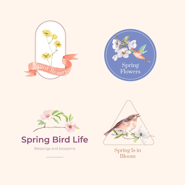 Logo collection with birds and spring concept