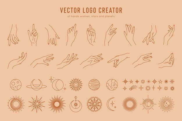 Premium Vector Hand Celestial Magic Sun Moon Star And Planet Elegant Minimalist Logo