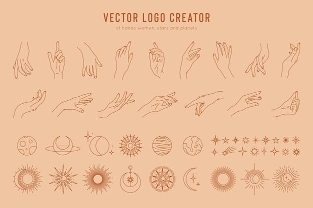 Premium Vector Hand Celestial Magic Sun Moon Star And Planet Elegant Minimalist Logo Premium Vector Hand Celestial Magic Sun Moon Star And Planet Elegant Minimalist Logo
