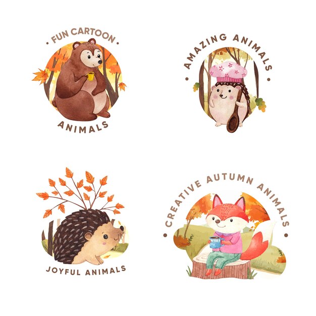 水彩のかわいい森の動物イラスト集 プレミアムベクター