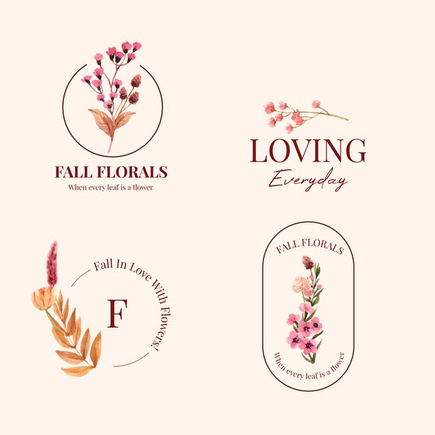 Logo design with autumn flower concept for brand and marketing watercolor illustration.