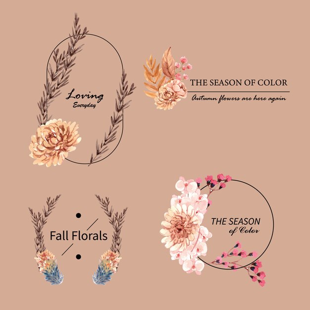 Logo design with autumn flower concept for brand and marketing watercolor illustration.