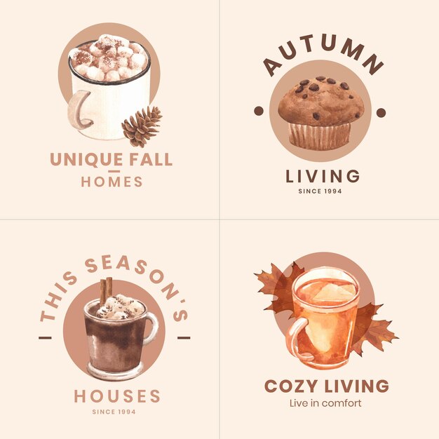 Logo design with autumn home cozy concept,watercolor style