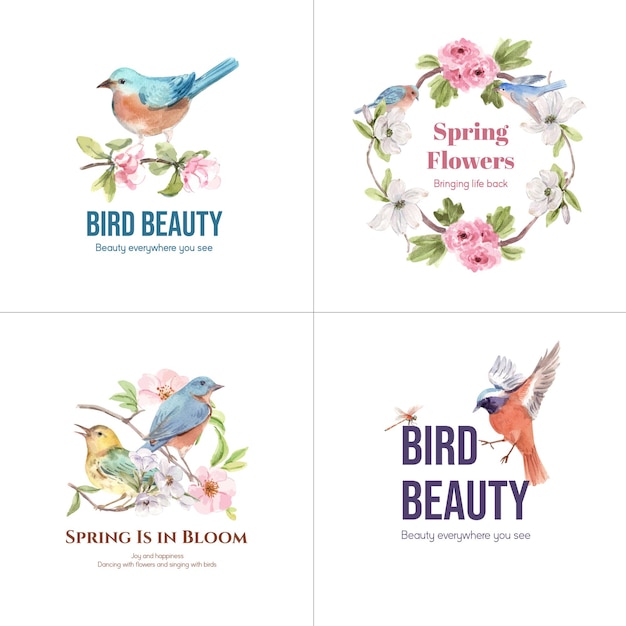 無料ベクター 鳥と春のコンセプトのロゴデザイン