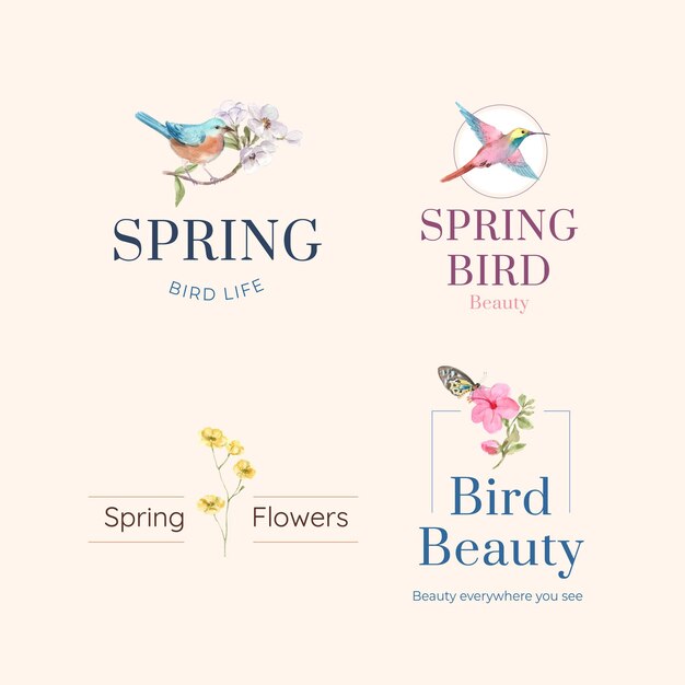 鳥と春のコンセプトのロゴデザイン