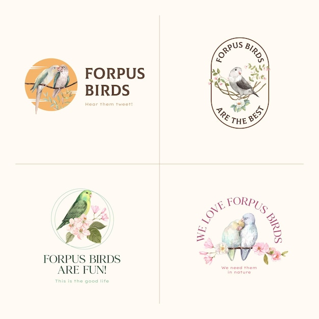 Free vector logo design with forpus bird in watercolor style