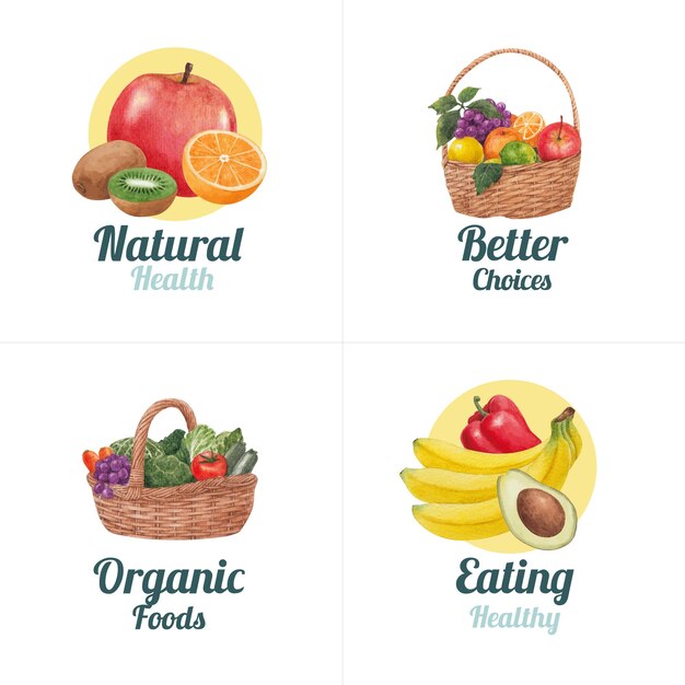 Logo design with healthy food concept,watercolor style