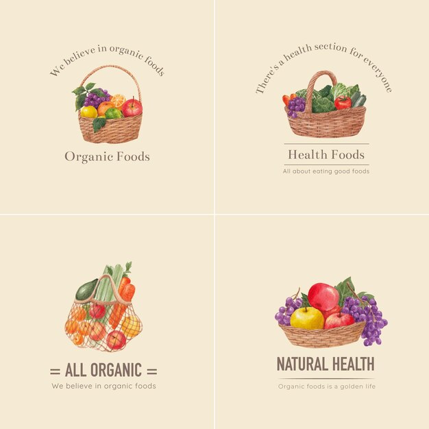 Дизайн логотипа с концепцией здорового питания, акварель в стиле