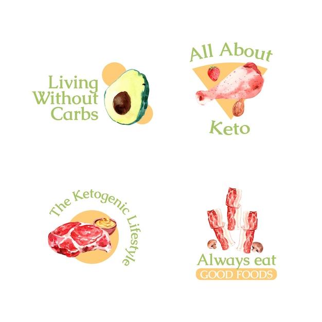 Logo design con il concetto di dieta chetogenica per il branding e l'illustrazione dell'acquerello di marketing.