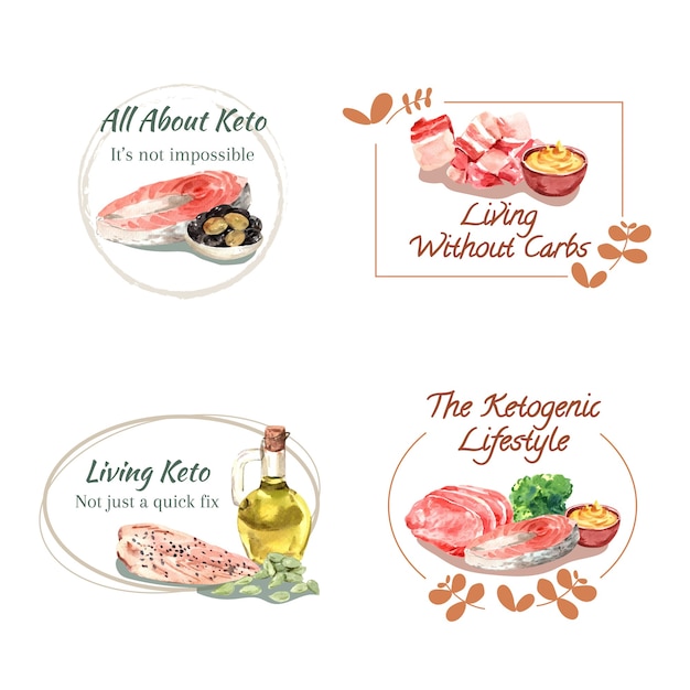 Free vector logo design with ketogenic diet concept for branding and marketing watercolor illustration.