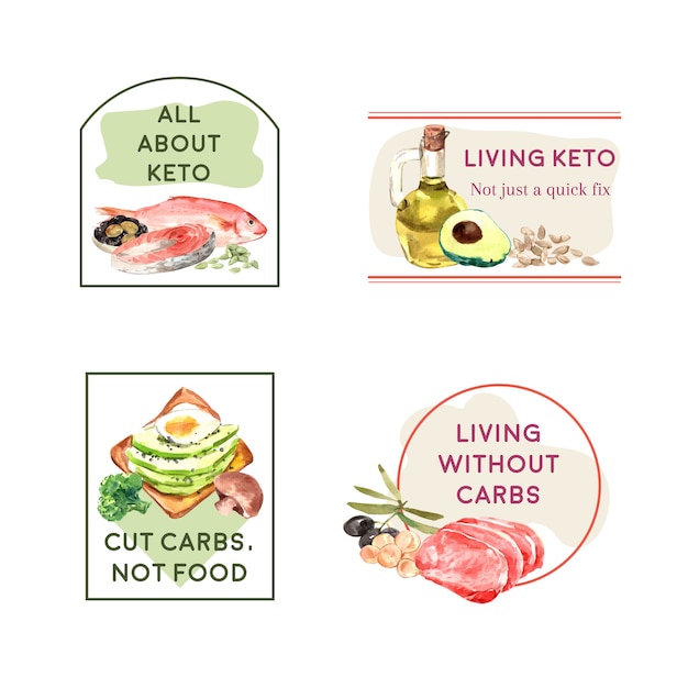 Free vector logo design with ketogenic diet concept for branding and marketing watercolor illustration.