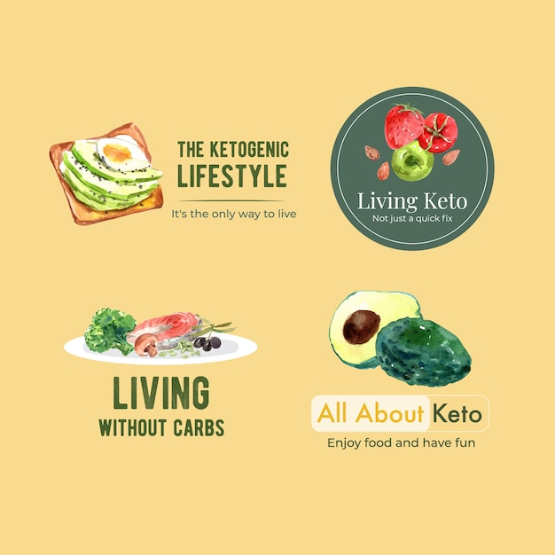 Logo design with ketogenic diet concept for branding and marketing watercolor illustration.