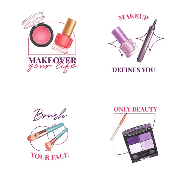 Logo design con il concetto di trucco per il branding e il marketing acquerello.