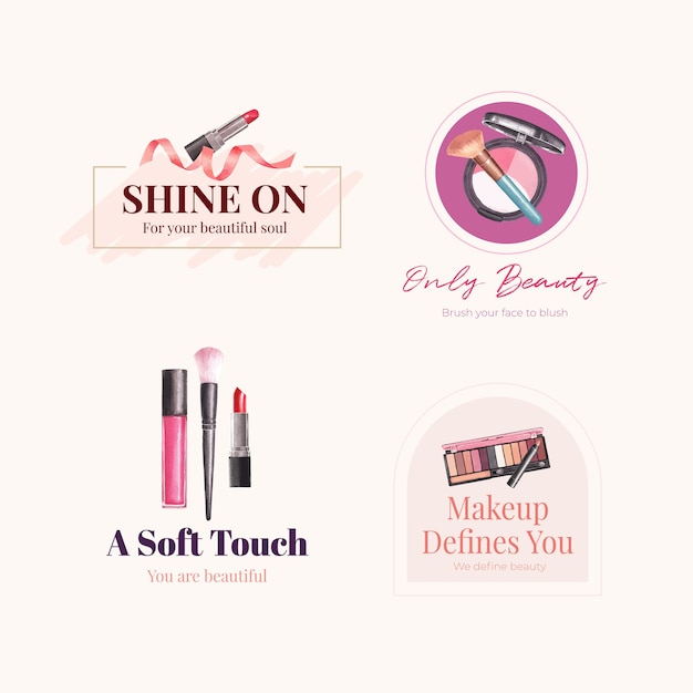 Free vector logo design with makeup concept for branding and marketing watercolor.