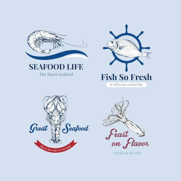 Logo design con il concetto di frutti di mare per il branding e l'illustrazione di marketing