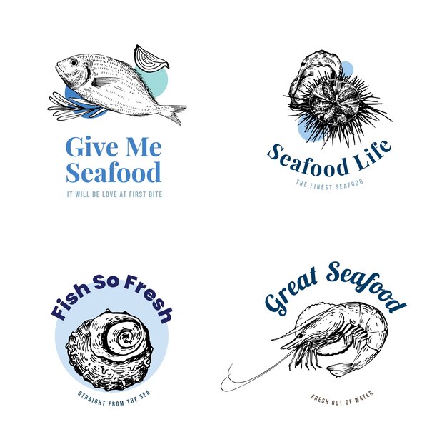 Logo design con il concetto di frutti di mare per il branding e l'illustrazione di marketing