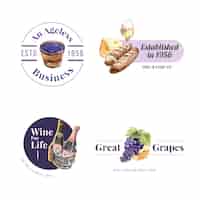 Free vector logo design with wine farm concept for branding and marketing watercolor illustration.