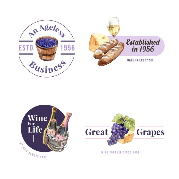 Logo design with wine farm concept for branding and marketing watercolor illustration.
