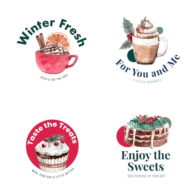 Free vector logo design with winter sweets in watercolor style