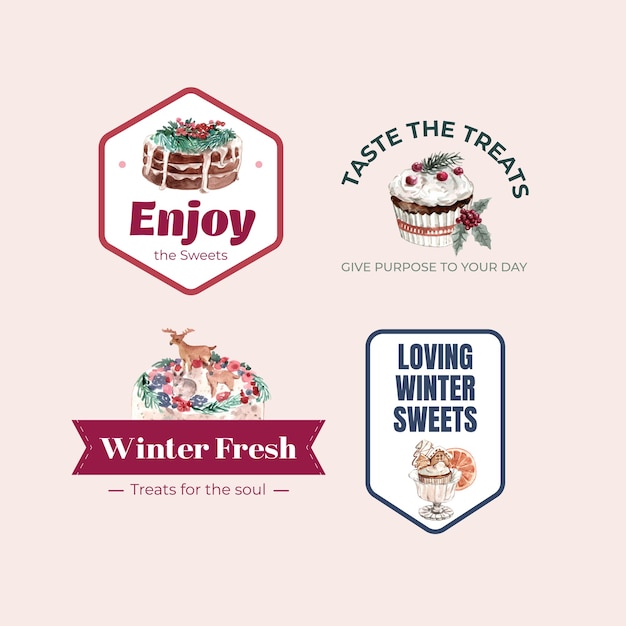 Logo design with winter sweets in watercolor style