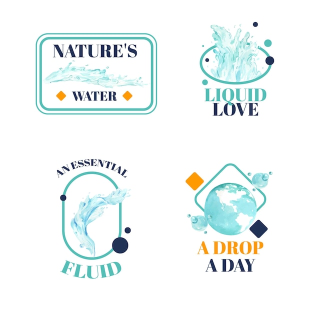 Logo design con illustrazione dell'acquerello di concetto di giornata mondiale dell'acqua