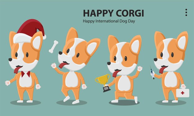 かわいいコーギー犬のキャラクターが友達とスカーフを着用 プレミアムベクター