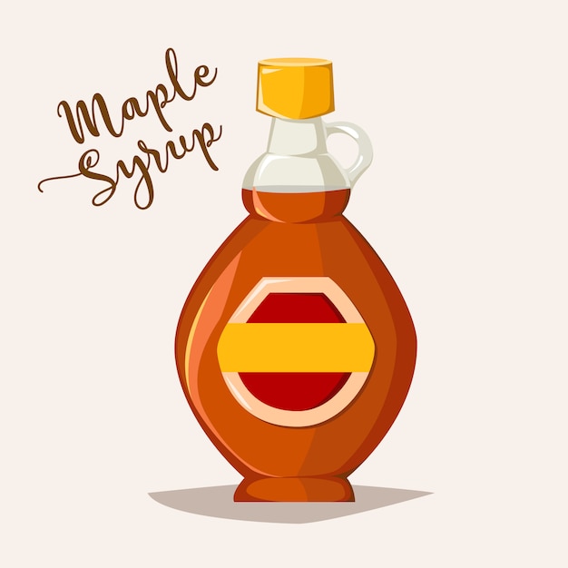 Logo maple syrup bottle, cartoon cruet sweet maple nectar with cap, souvenir glass bottle