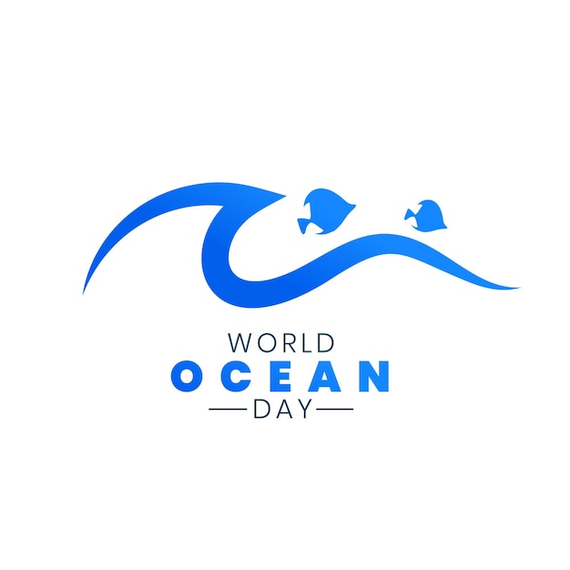 Logo style world ocean day concept with fish