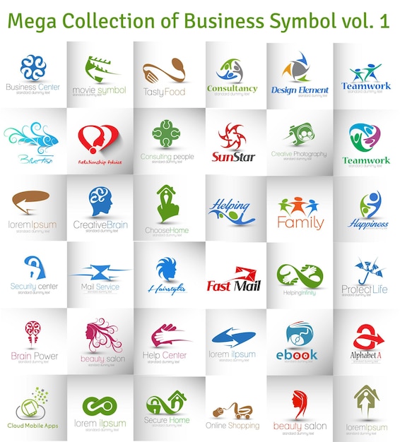 Пакет Дизайна Шаблона Логотипа Мега Коллекция Бизнес Символ