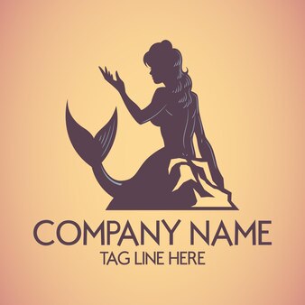 Logo template of mermaid silhouette sitting on the reef