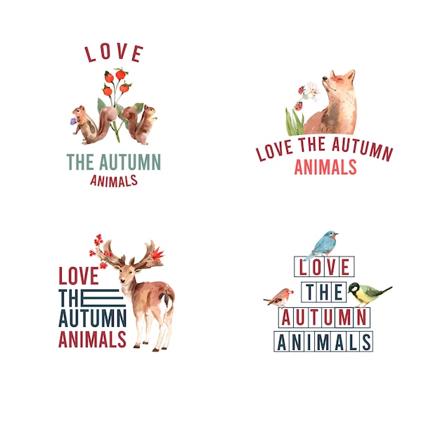 免费矢量标志与秋天的森林和动物