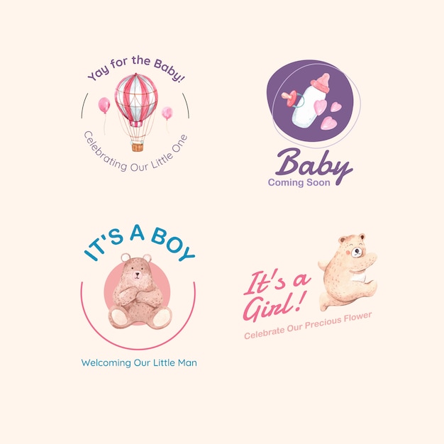 Free vector logo with baby shower design concept for brand and marketing watercolor vector illustration.