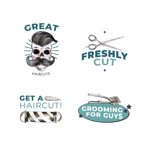 Logo con barbiere concept design per il branding.