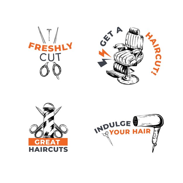 ブランディングのための理髪店のコンセプトデザインのロゴ。