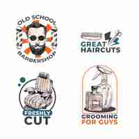 Vettore gratuito logo con barbiere concept design per il branding.