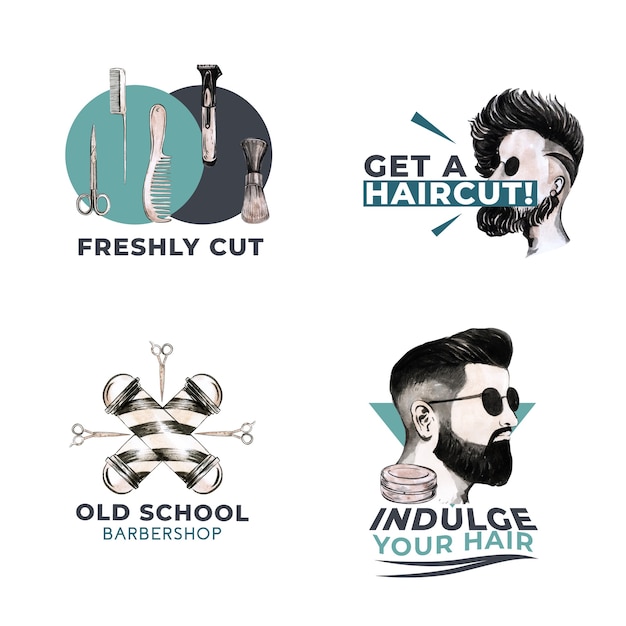 Vettore gratuito logo con barbiere concept design per il branding.