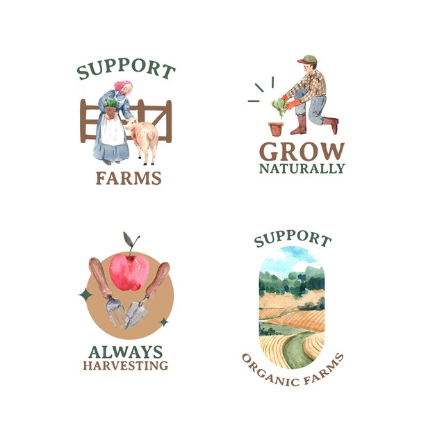 Logo with farm organic concept design   watercolor    illustration.