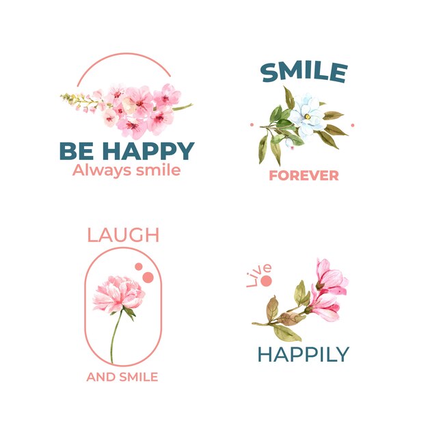 ブランディングとマーケティングの水彩ベクトルイラストを描く世界の笑顔の日の概念のための花の花束のデザインのロゴ。