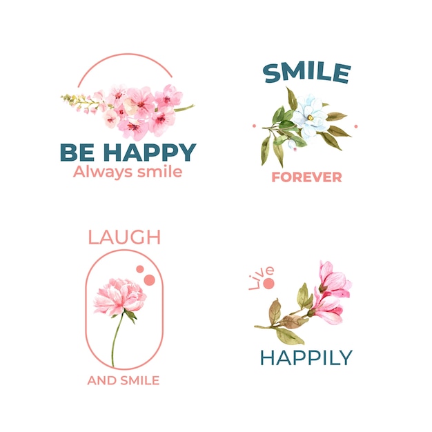 Логотип с дизайном букета цветов для концепции всемирного дня улыбки для брендинга и маркетинга акварельной векторной иллюстрации.