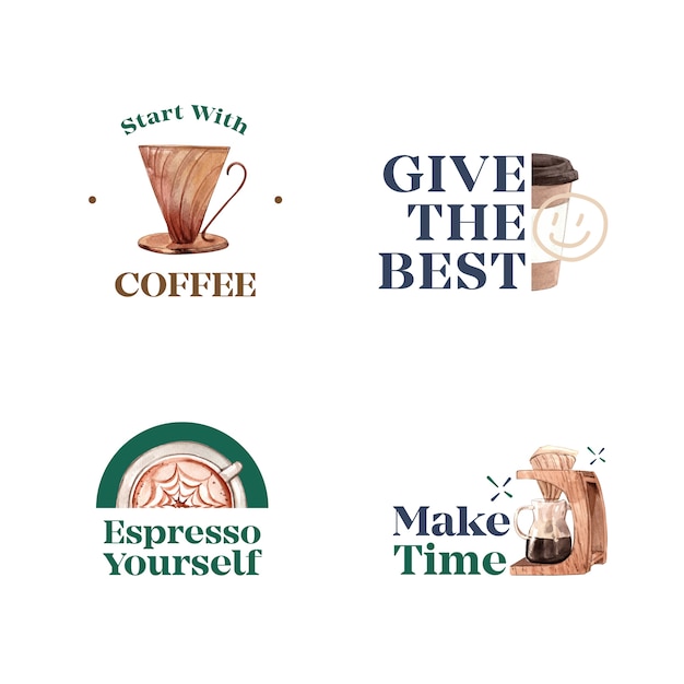 Логотип с концептуальным дизайном международного дня кофе для брендинга и маркетинговой акварели Бесплатные векторы