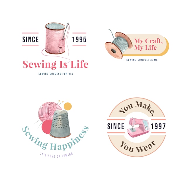 Free vector logo with sewing concept design   watercolor    illustration.
