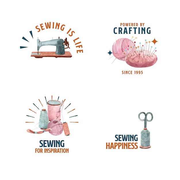 Free vector logo with sewing concept design   watercolor    illustration.