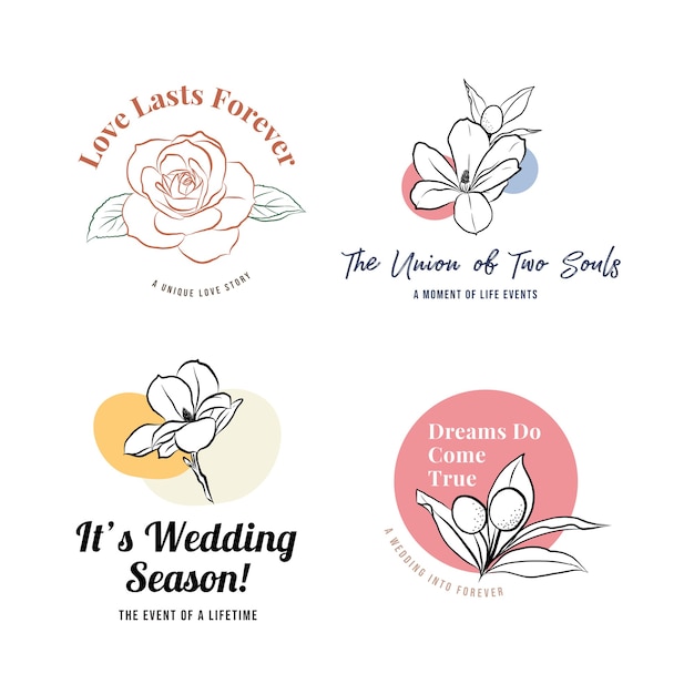 免费矢量标志与婚礼品牌和图标
