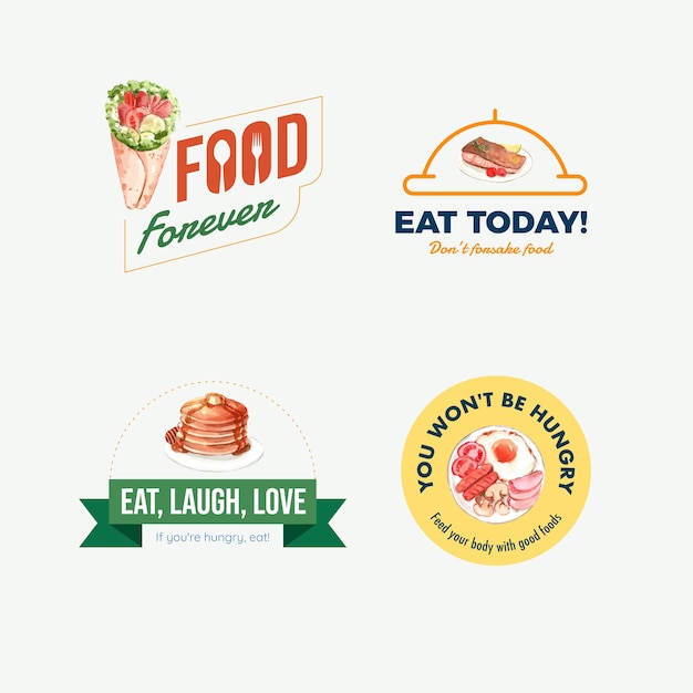 Logo con concept design della giornata mondiale dell'alimentazione per ristorante e acquerello di branding