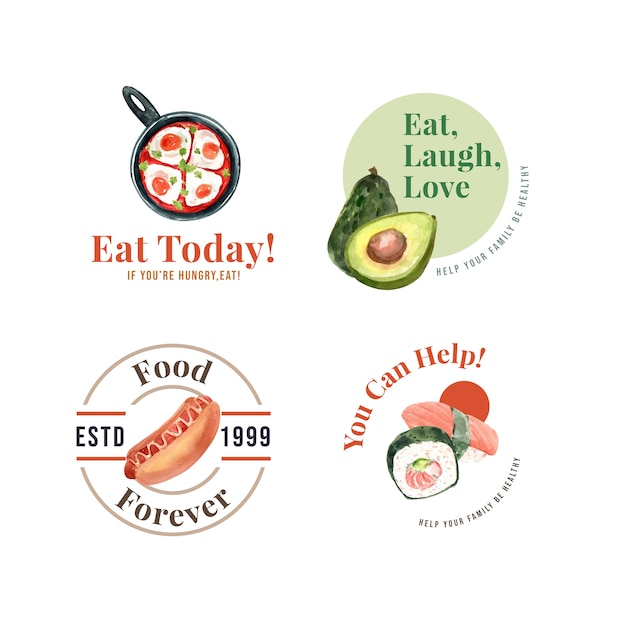 Logo with world food day concept design for restaurant and branding watercolor