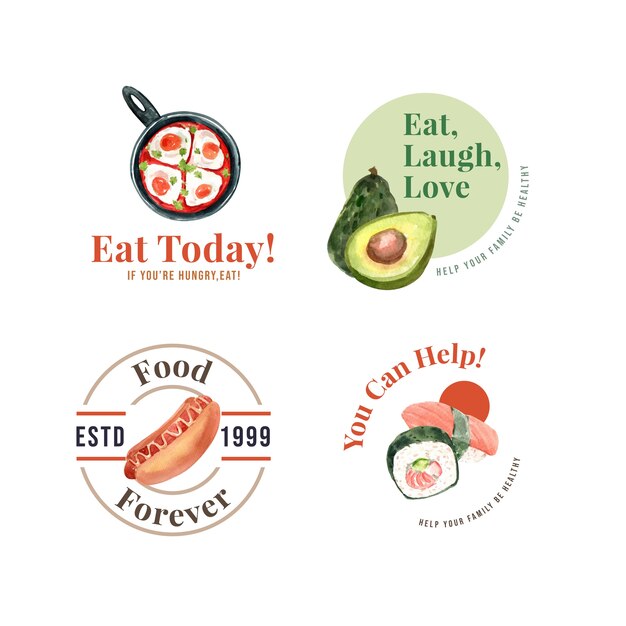 Logo with world food day concept design for restaurant and branding watercolor
