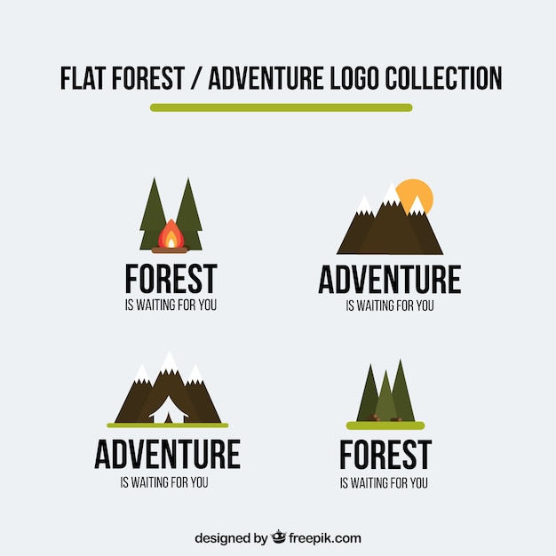 Free vector logos adventure set in flat design