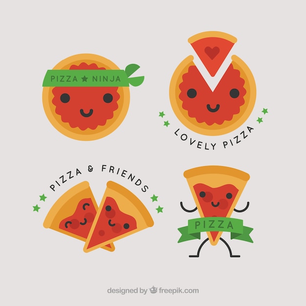 Free vector logos for pizza with green ribbons